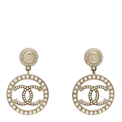 Chanel Pearl CC Drop Earrings Light Gold 1 of 5