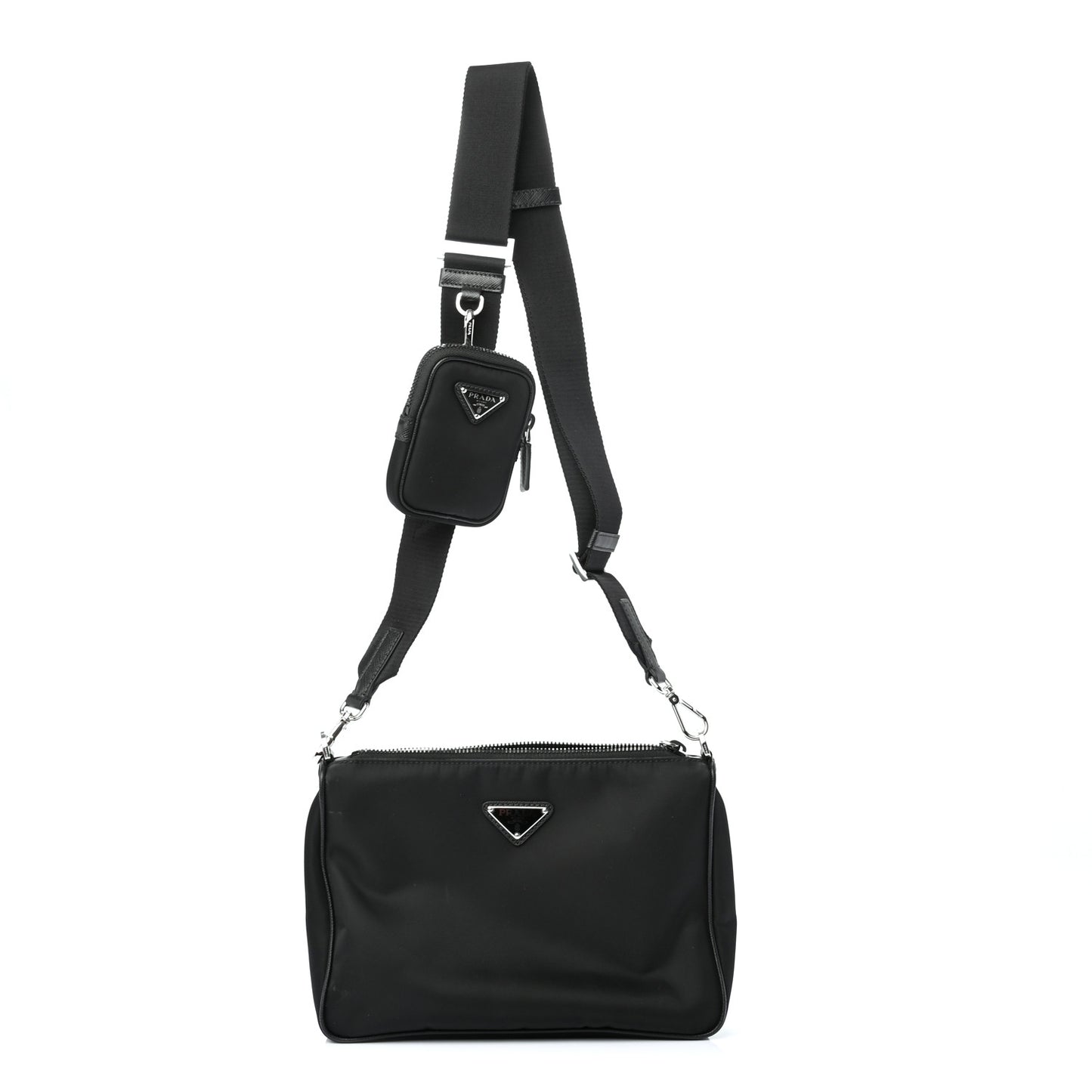 Re-Nylon Saffiano Pocket Zippered Shoulder Bag Black