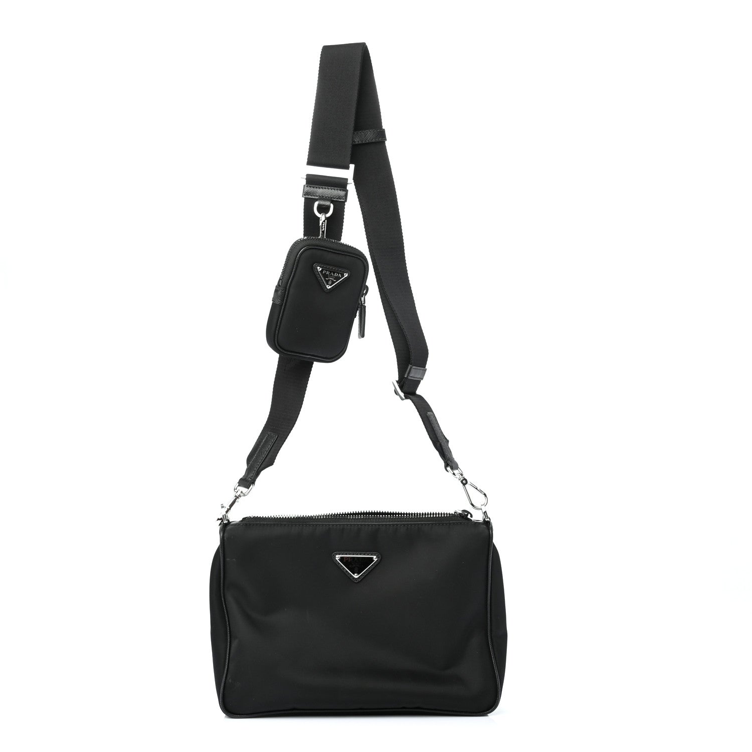Prada Re-Nylon Saffiano Pocket Zippered Shoulder Bag Black 1 of 8