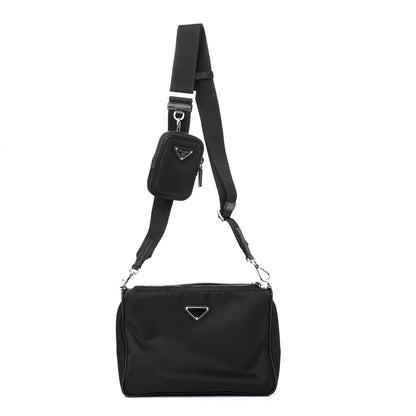 Prada Re-Nylon Saffiano Pocket Zippered Shoulder Bag Black 1 of 8