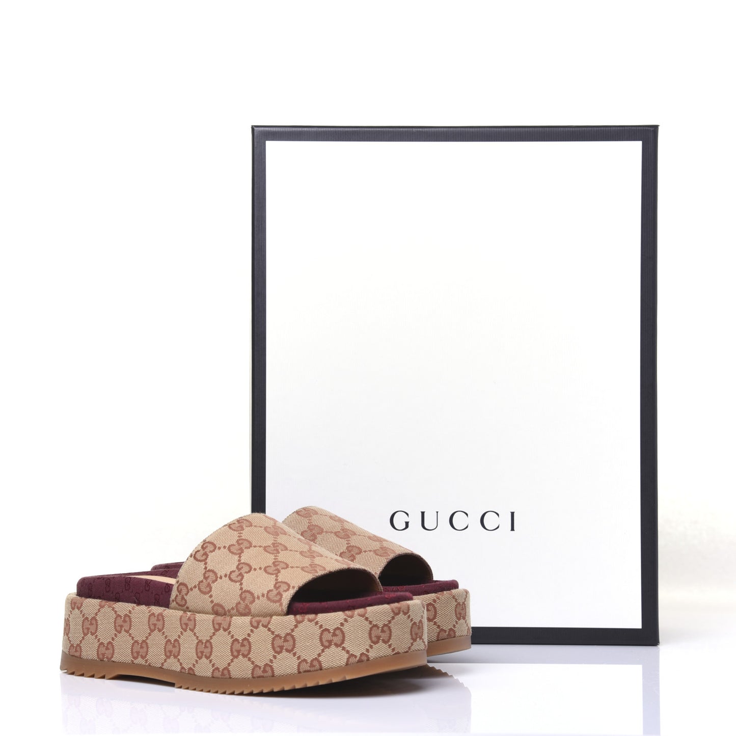 Canvas GG Monogram Angelina Platform Slide Sandals 36.5 Beige Ruggine