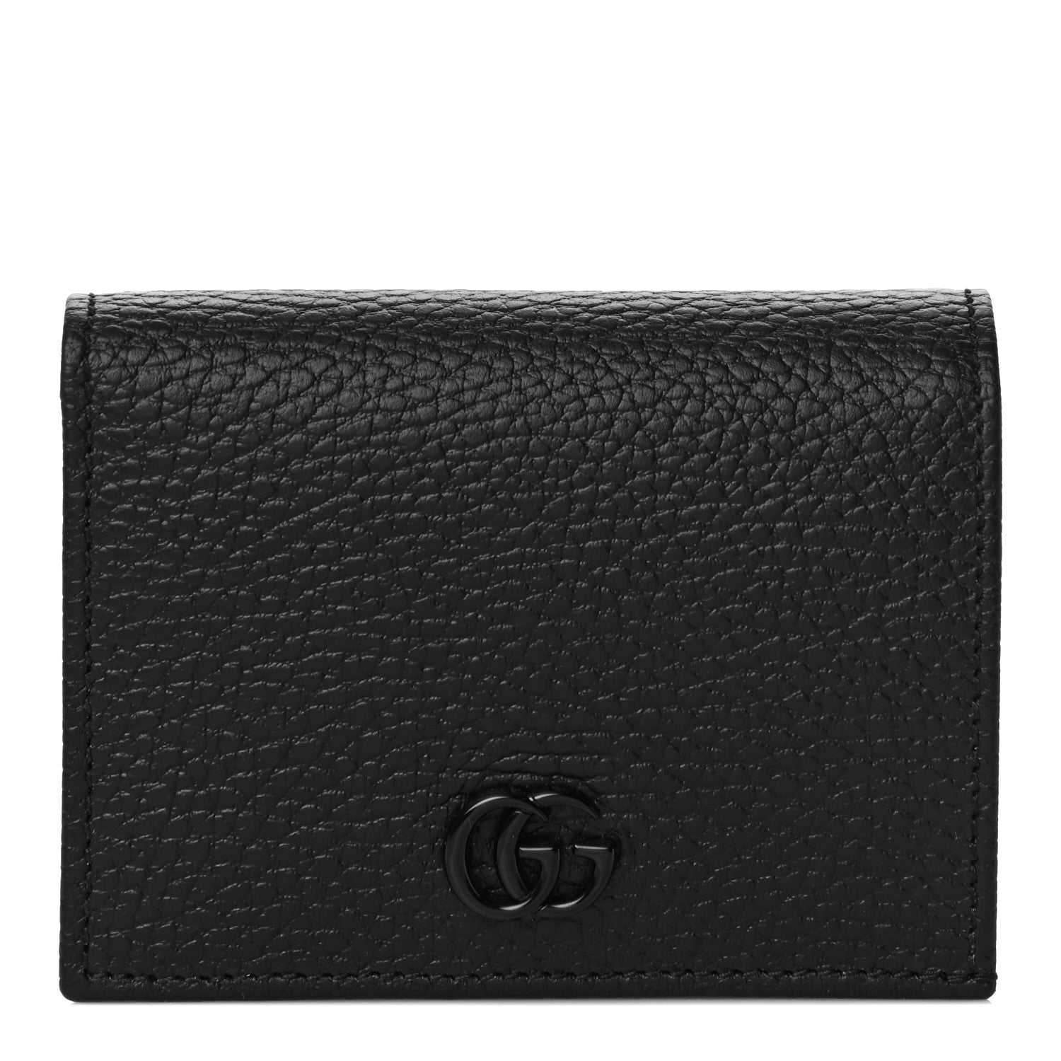 Gucci Dollar Calfskin Enamel Monochrome GG Marmont Card Case Black 1 of 10