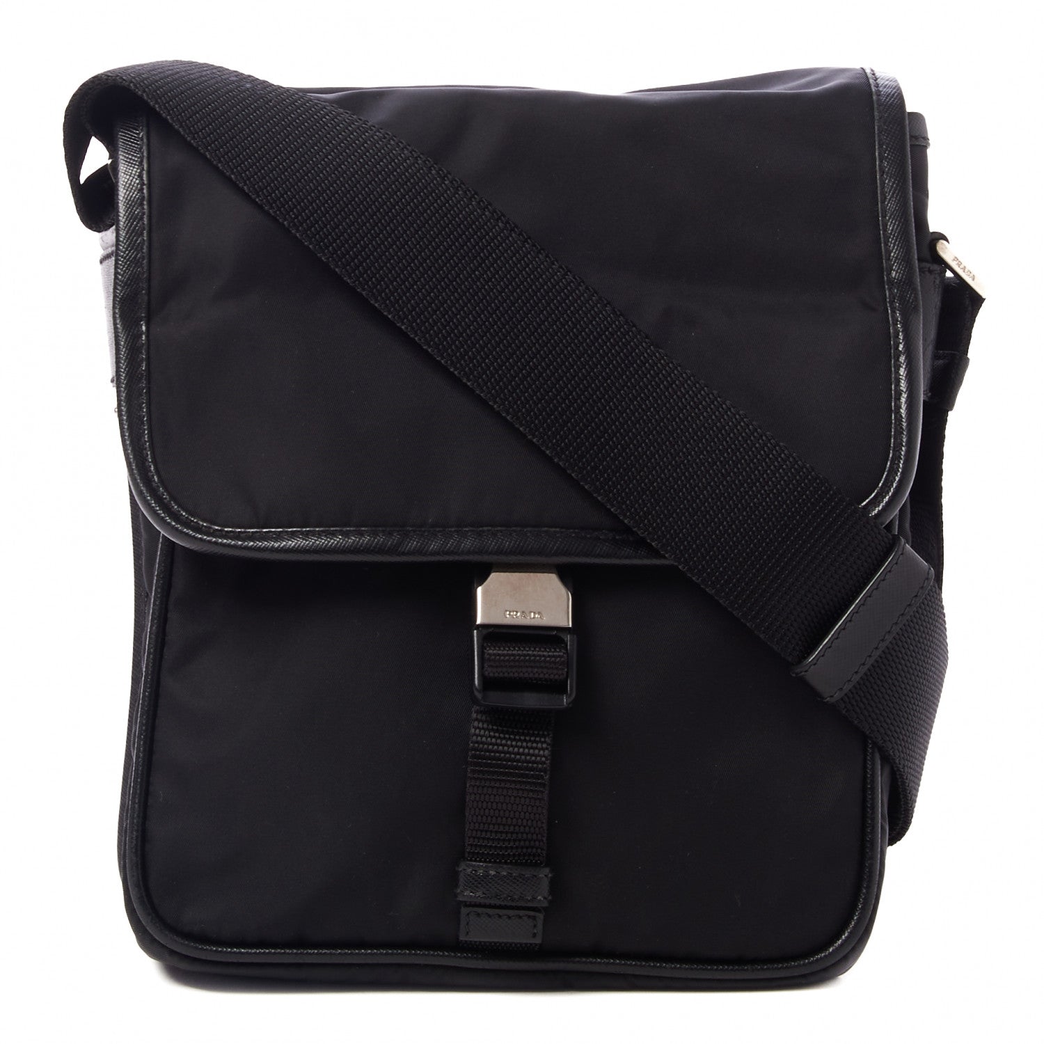 Prada Tessuto Nylon Saffiano Messenger Satchel Black 1 of 8