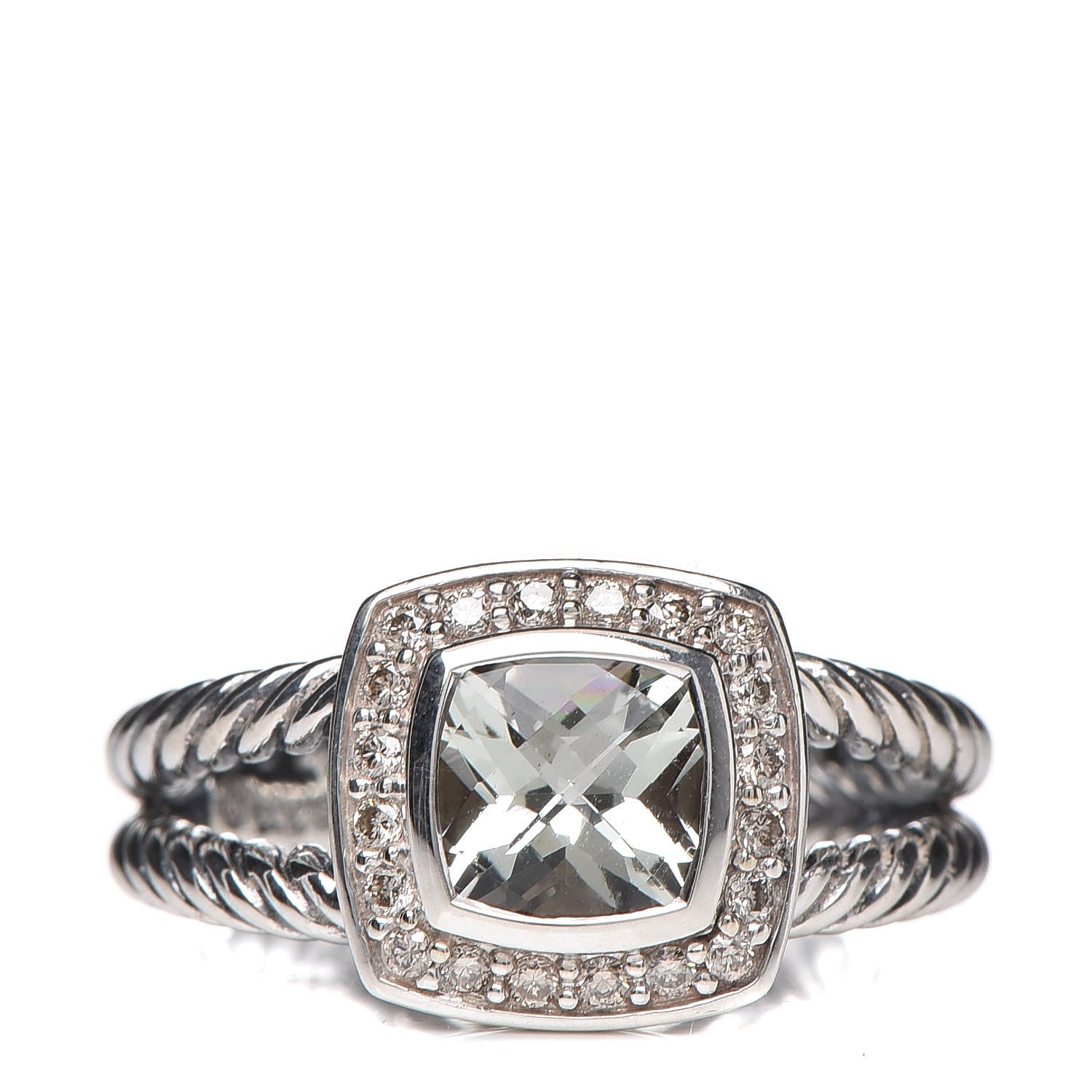 David Yurman Sterling Silver Diamond Prasiolite 7mm Petite Albion Ring 54 7 1 of 6