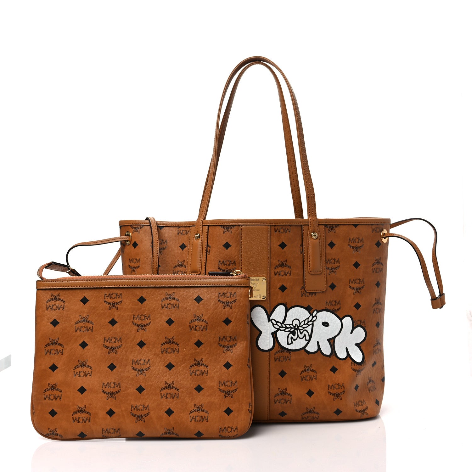 MCM Visetos Medium Liz Reversible City Series New York Shopper Tote Cognac 4 of 12