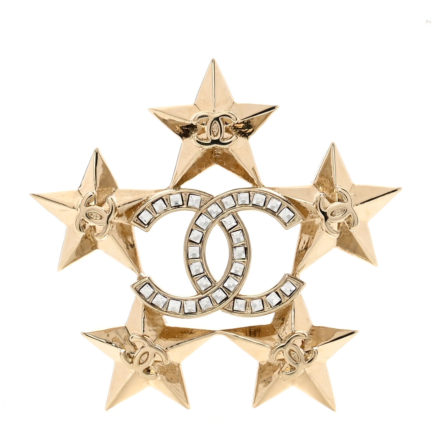 Chanel Baguette Crystal CC Star Brooch Gold 1 of 4