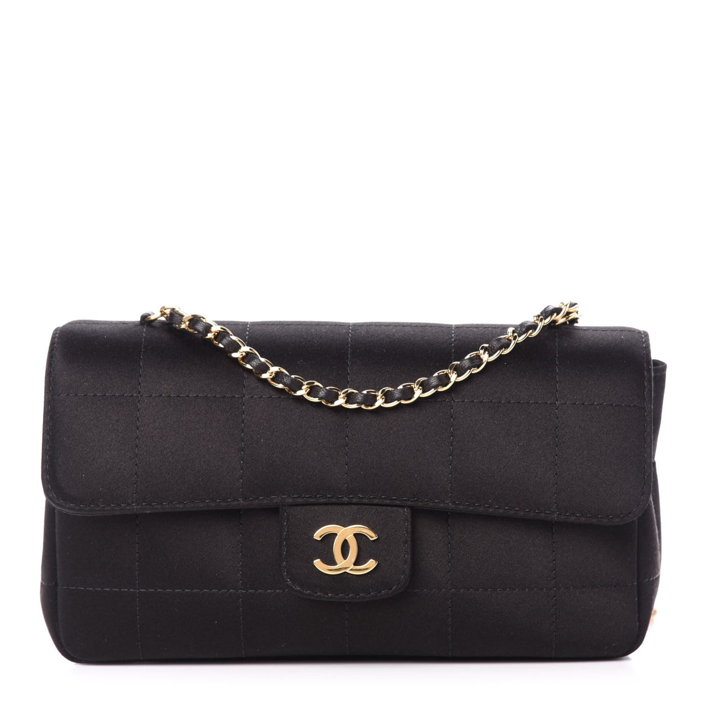 Satin Chocolate Bar Quilted Rectangular Mini Flap Black