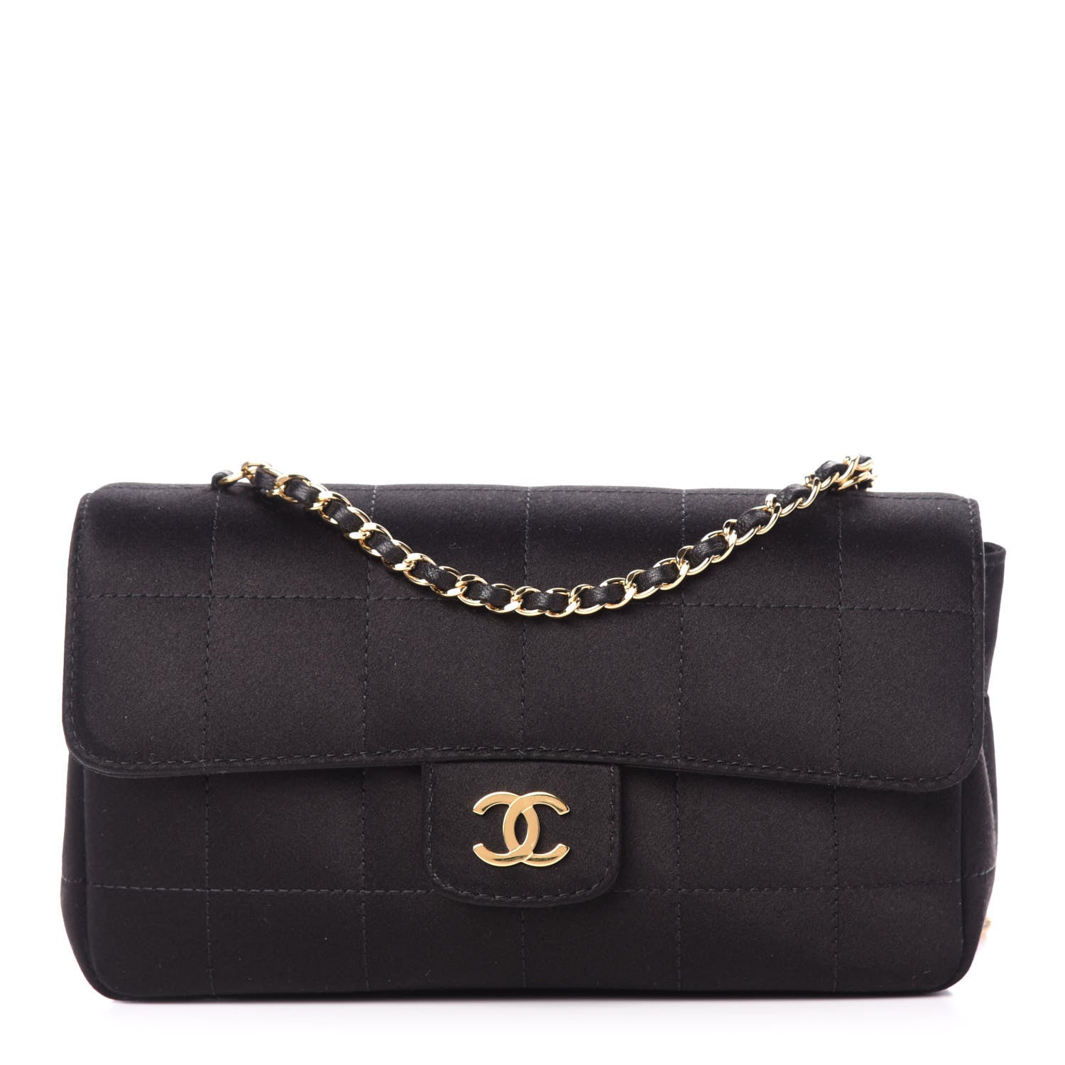 Chanel Satin Chocolate Bar Quilted Rectangular Mini Flap Black 1 of 10