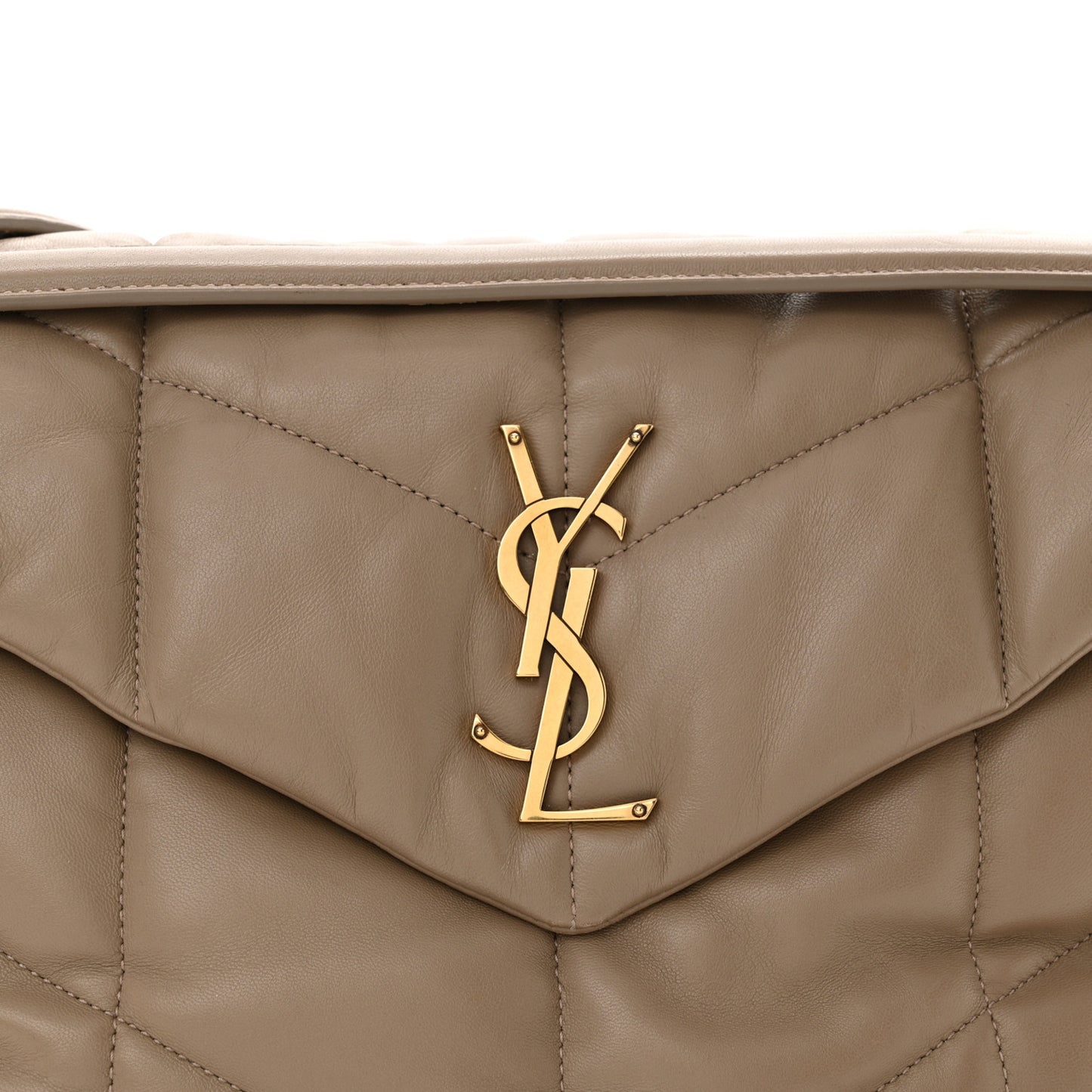 Lambskin Quilted Medium Loulou Puffer Monogram Chain Satchel Dark Beige