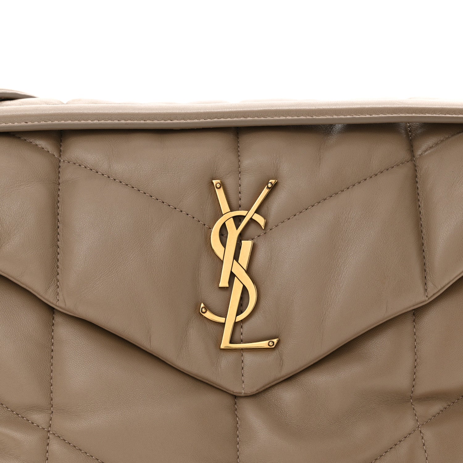 Saint Laurent Lambskin Quilted Medium Loulou Puffer Monogram Chain Satchel Dark Beige 8 of 12