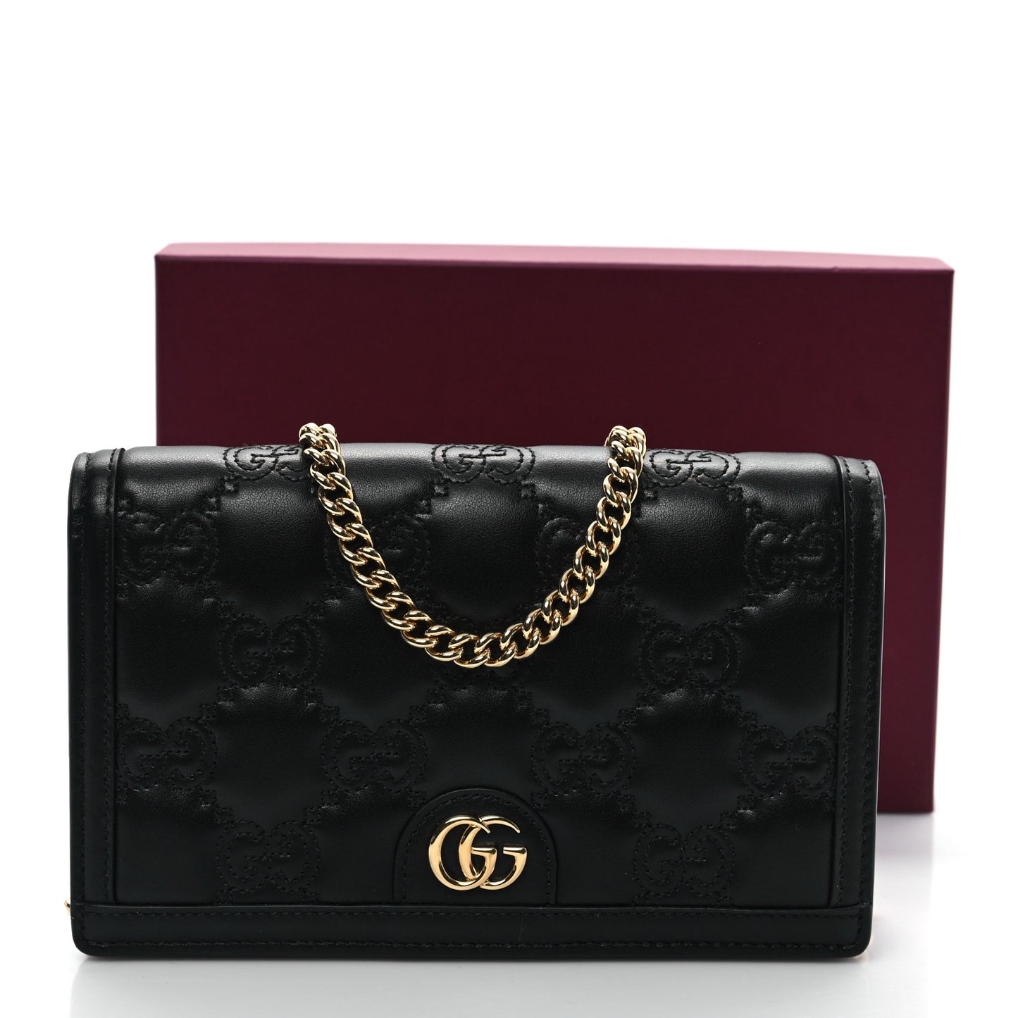 Calfskin GG Matelasse Chain Wallet Black