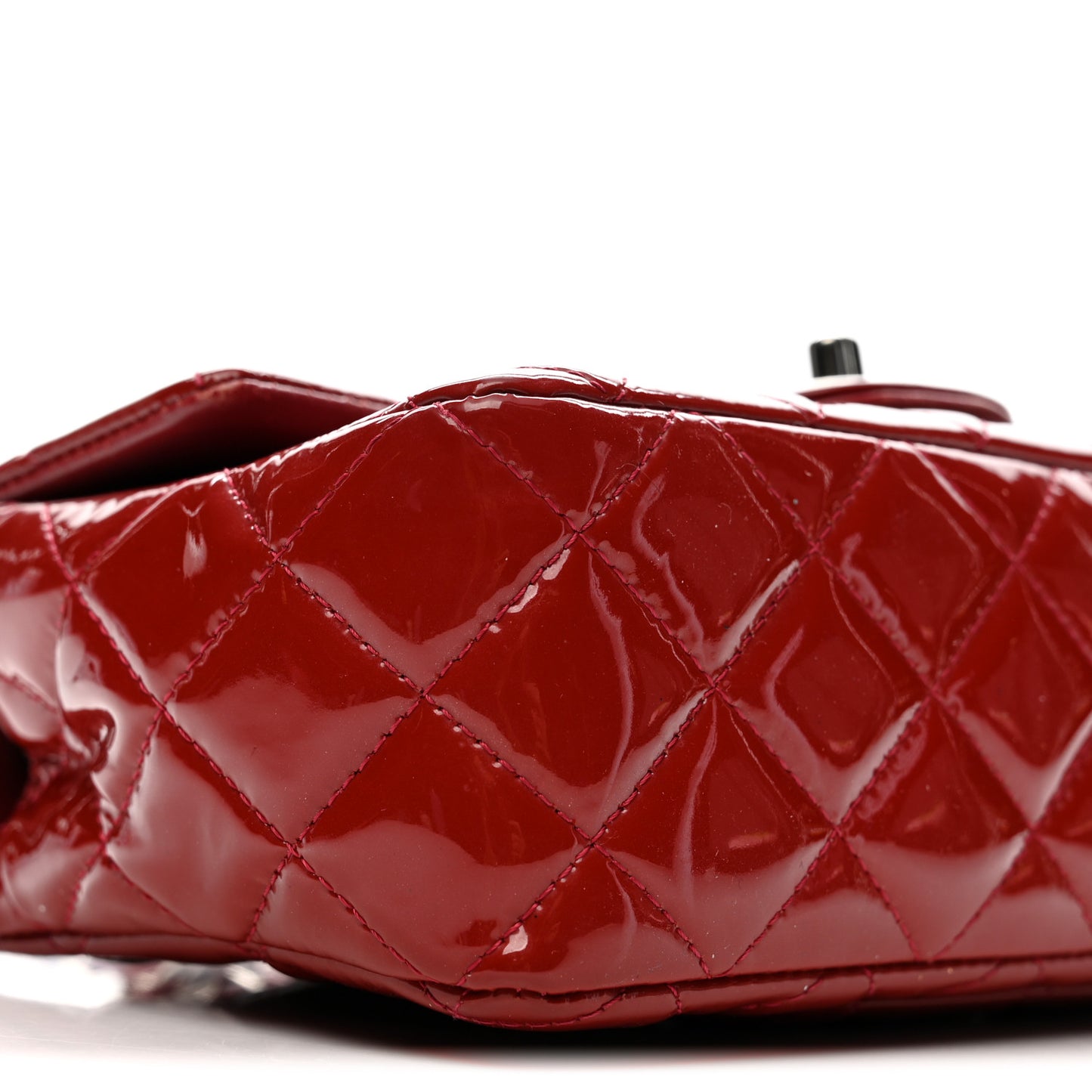 Patent Calfskin Quilted Mini Rectangular Flap Dark Red