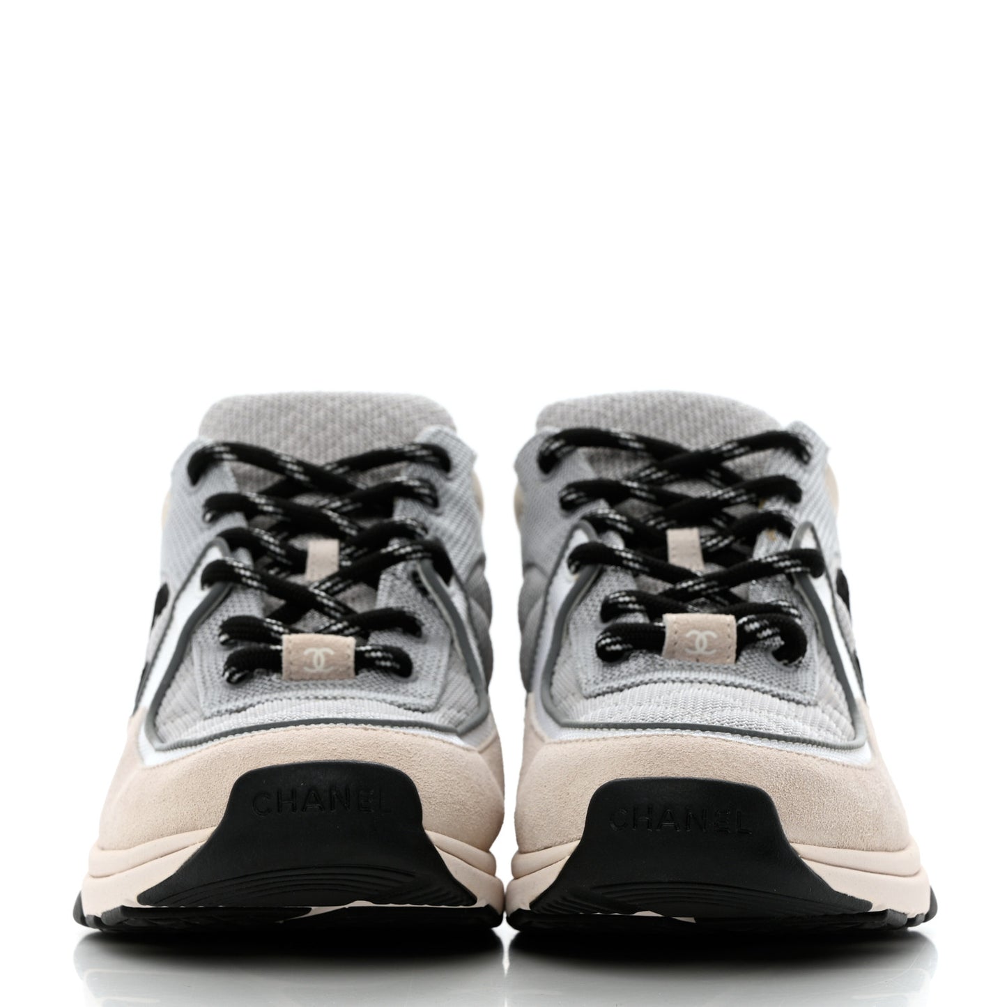Nylon Calfskin Suede Womens CC Sneakers 40 Grey White