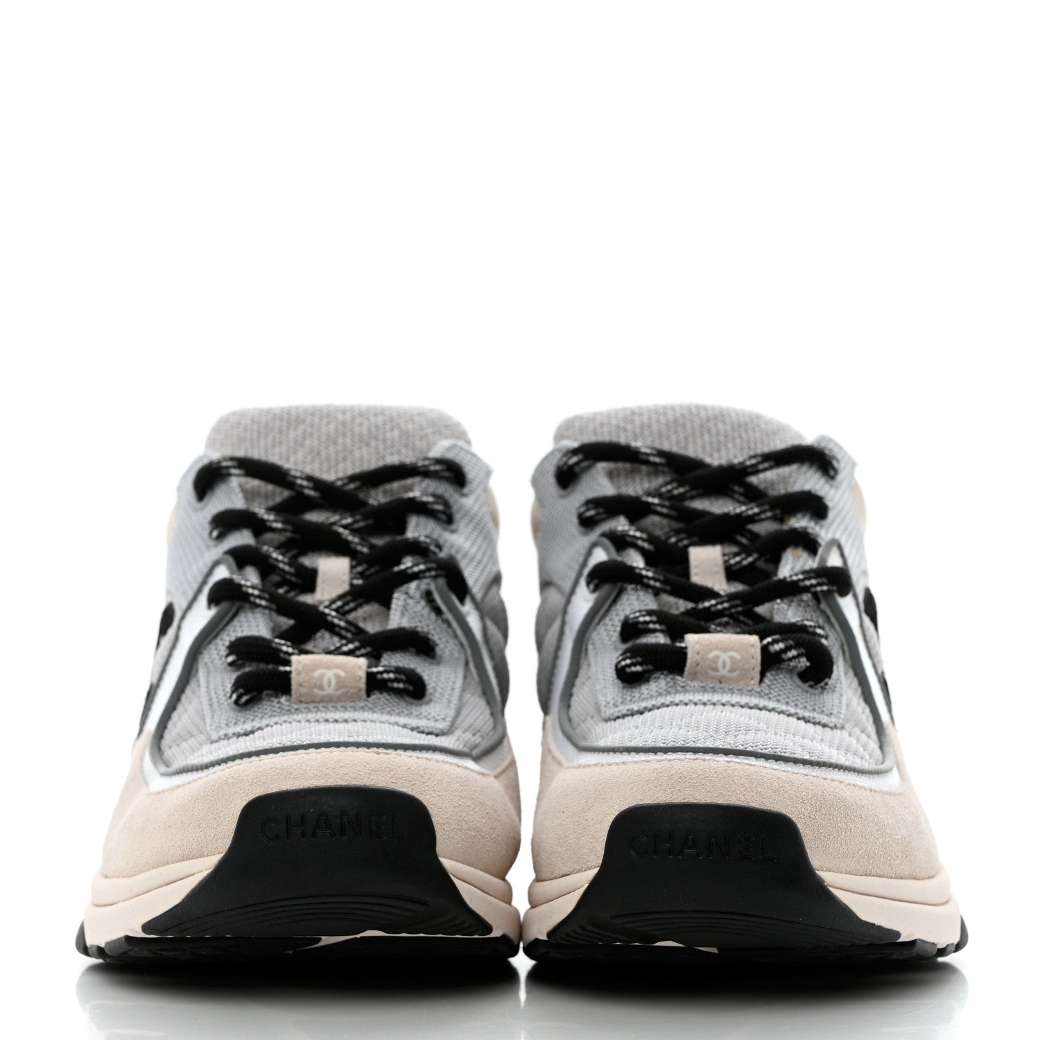 Chanel Nylon Calfskin Suede Womens CC Sneakers 40 Grey White 2 of 12