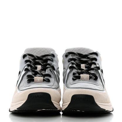 Chanel Nylon Calfskin Suede Womens CC Sneakers 40 Grey White 2 of 12