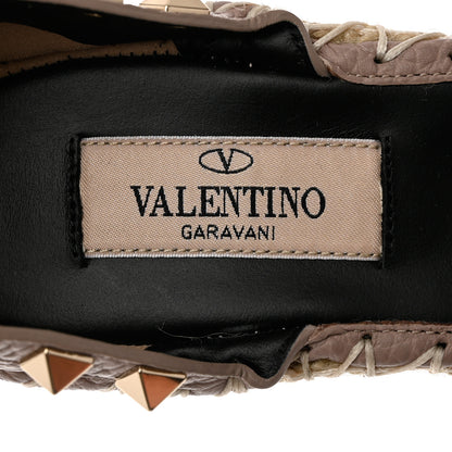 Valentino Garavani Grained Calfskin Rockstud Ankle Wrap Espadrille 15/85mm Wedges 36 Poudre Natural 7 of 9