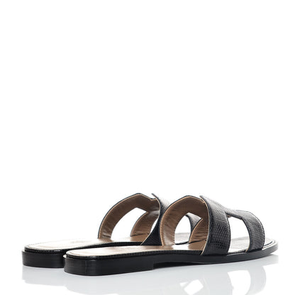 Hermes Lizard Oran Sandals 37 Black 4 of 10