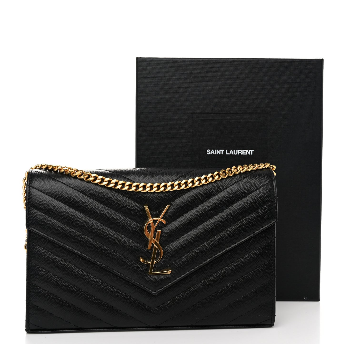 Grain De Poudre Matelasse Chevron Monogram Chain Wallet Black