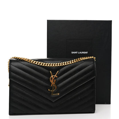 Saint Laurent Grain De Poudre Matelasse Chevron Monogram Chain Wallet Black 10 of 10