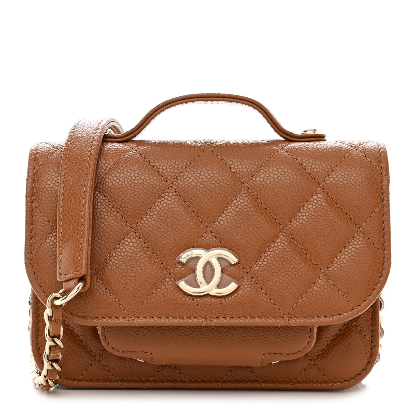 Caviar Quilted Business Affinity Clutch With Chain Flap Camel
