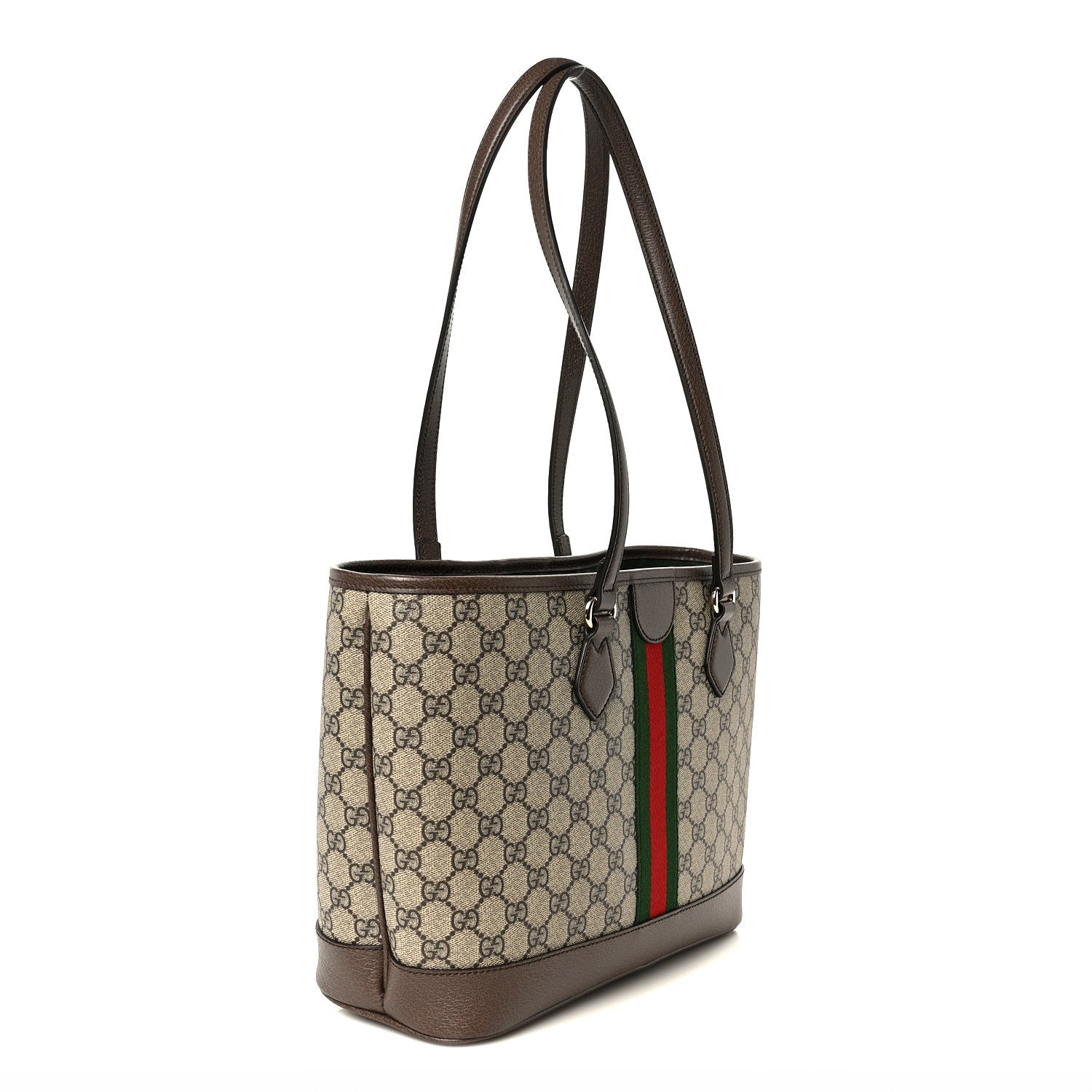 Gucci GG Supreme Monogram Textured Calfskin Web Small Ophidia Shoulder Tote Bag Beige Ebony New Acero 3 of 12