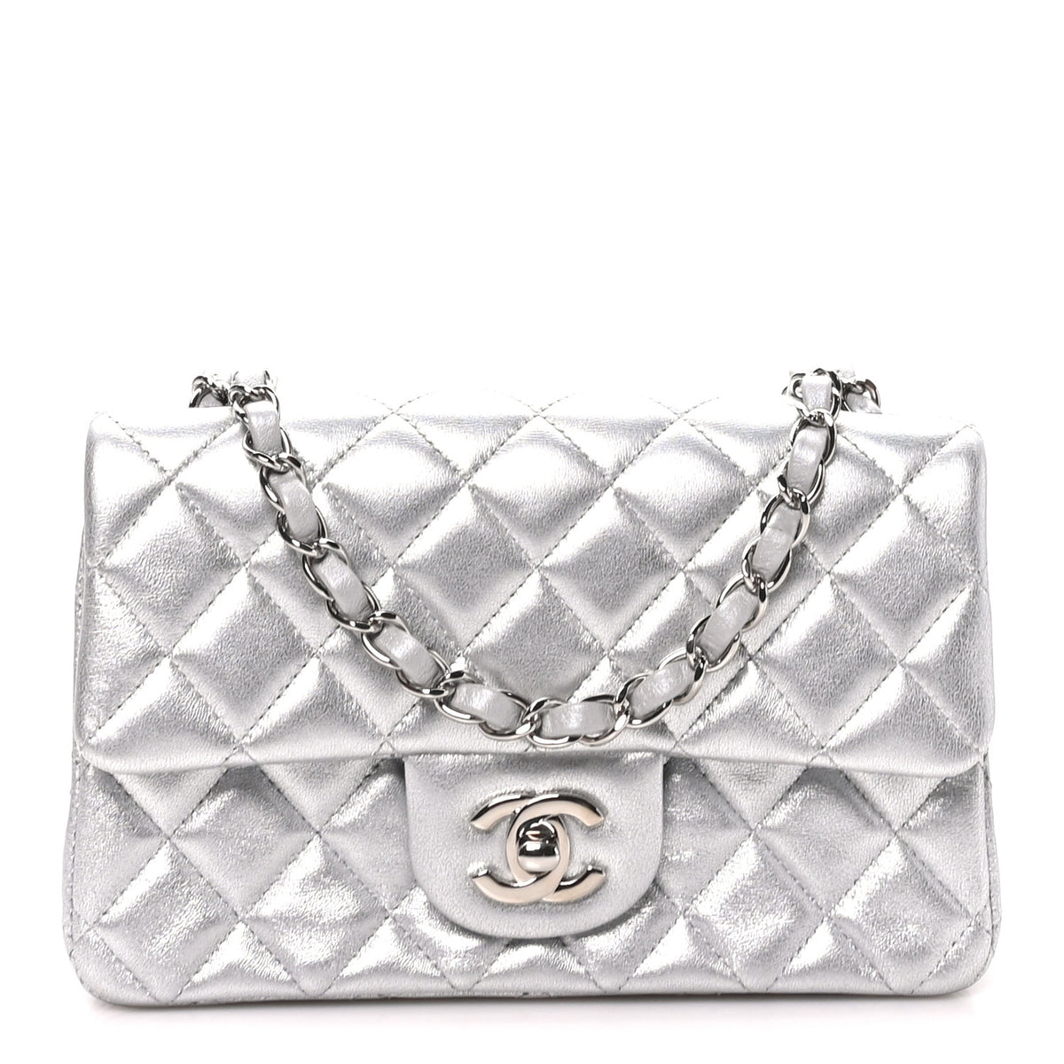 Chanel Metallic Lambskin Quilted Mini Rectangular Flap Silver 1 of 11