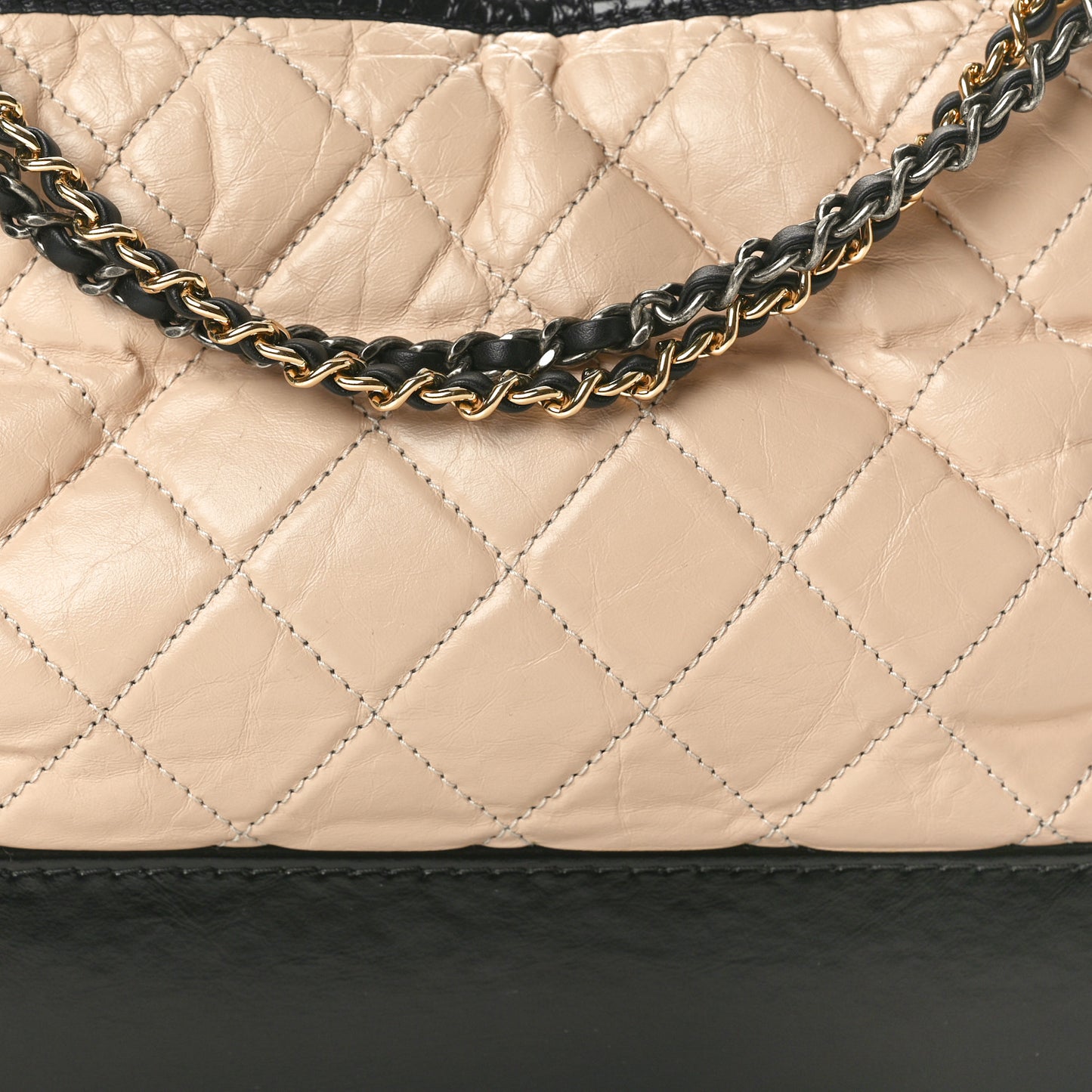 Aged Calfskin Quilted Medium Gabrielle Hobo Beige Black