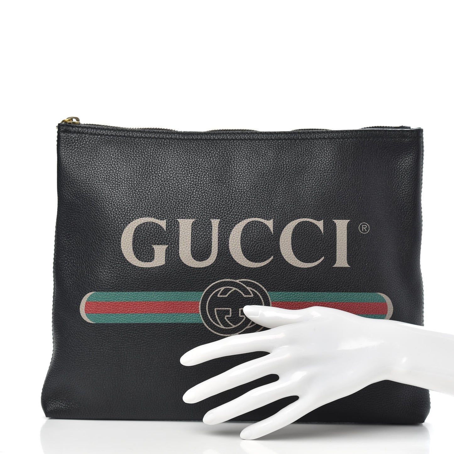 Pebbled Calfskin Medium Logo Portfolio Clutch Black