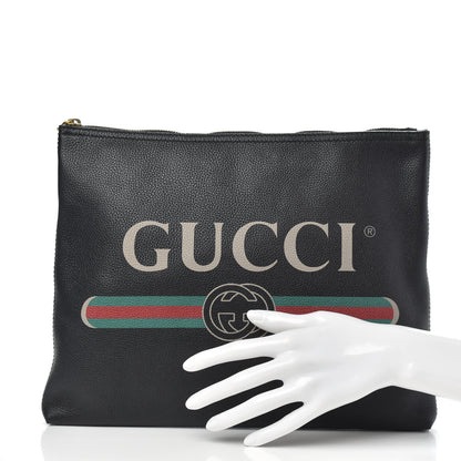 Gucci Pebbled Calfskin Medium Logo Portfolio Clutch Black 2 of 8