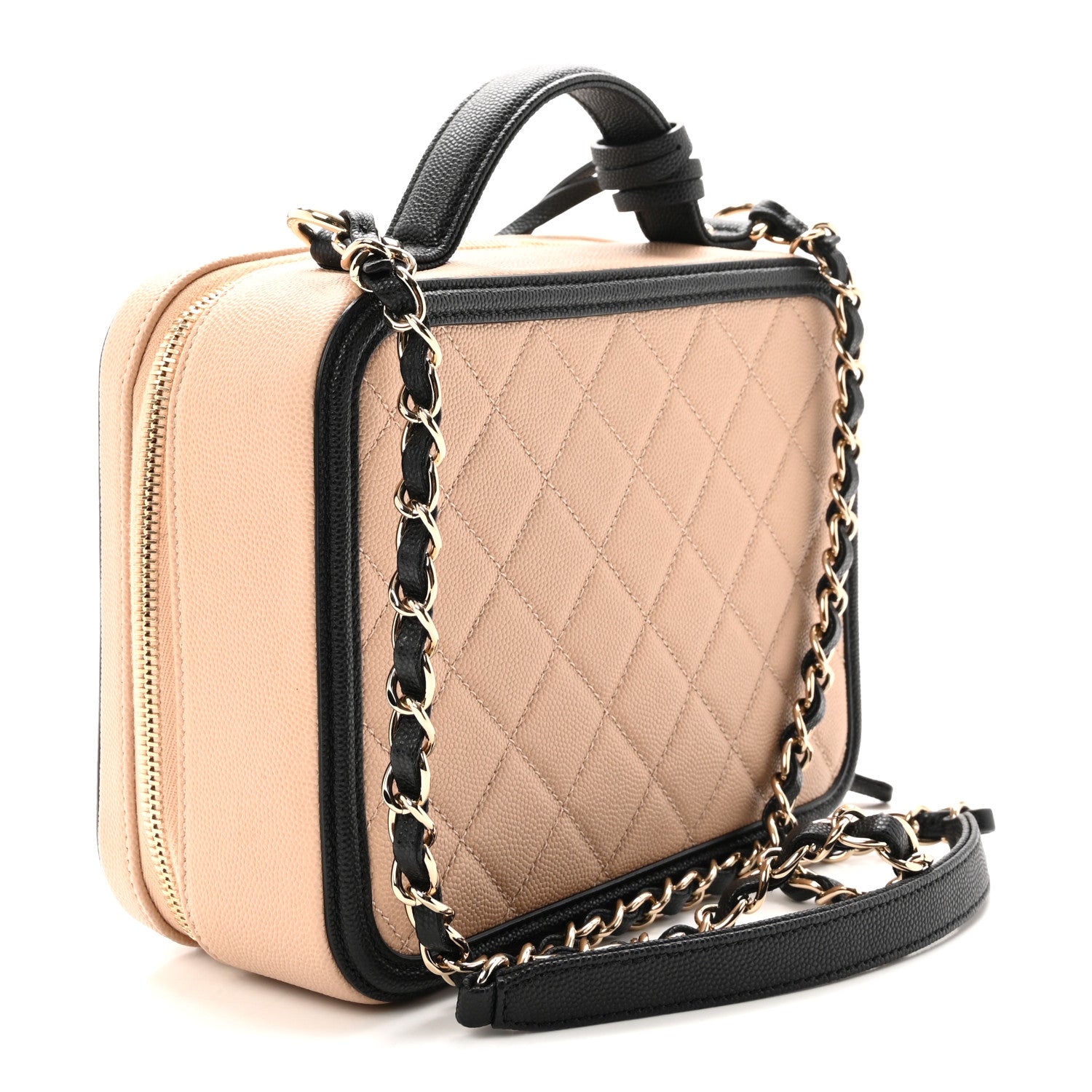 Chanel Caviar Quilted Medium CC Filigree Vanity Case Beige Black 3 of 10