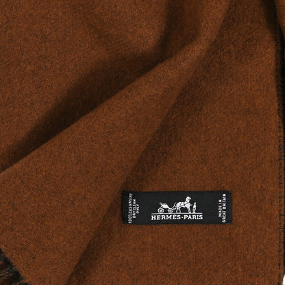 Hermes Cashmere Casaque Chevron Muffler Camel Marine 3 of 3