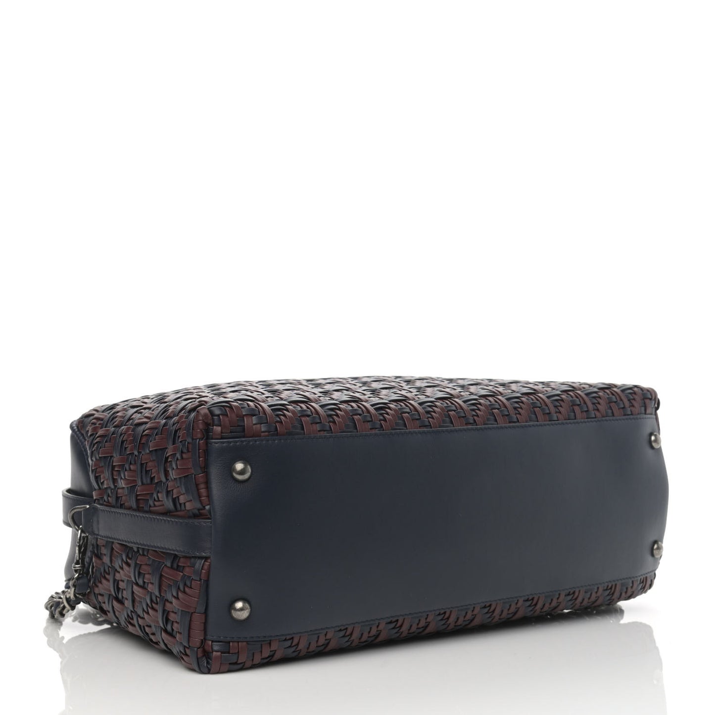 Calfskin Woven Bowling Bag Navy Blue