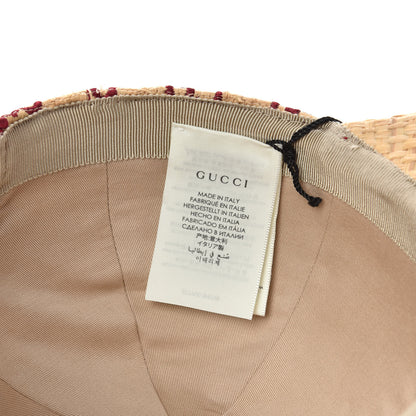 Gucci Raffia GG Monogram Elaphe Embroidered Aisha Baseball Hat S Ivory Bordeaux 5 of 6