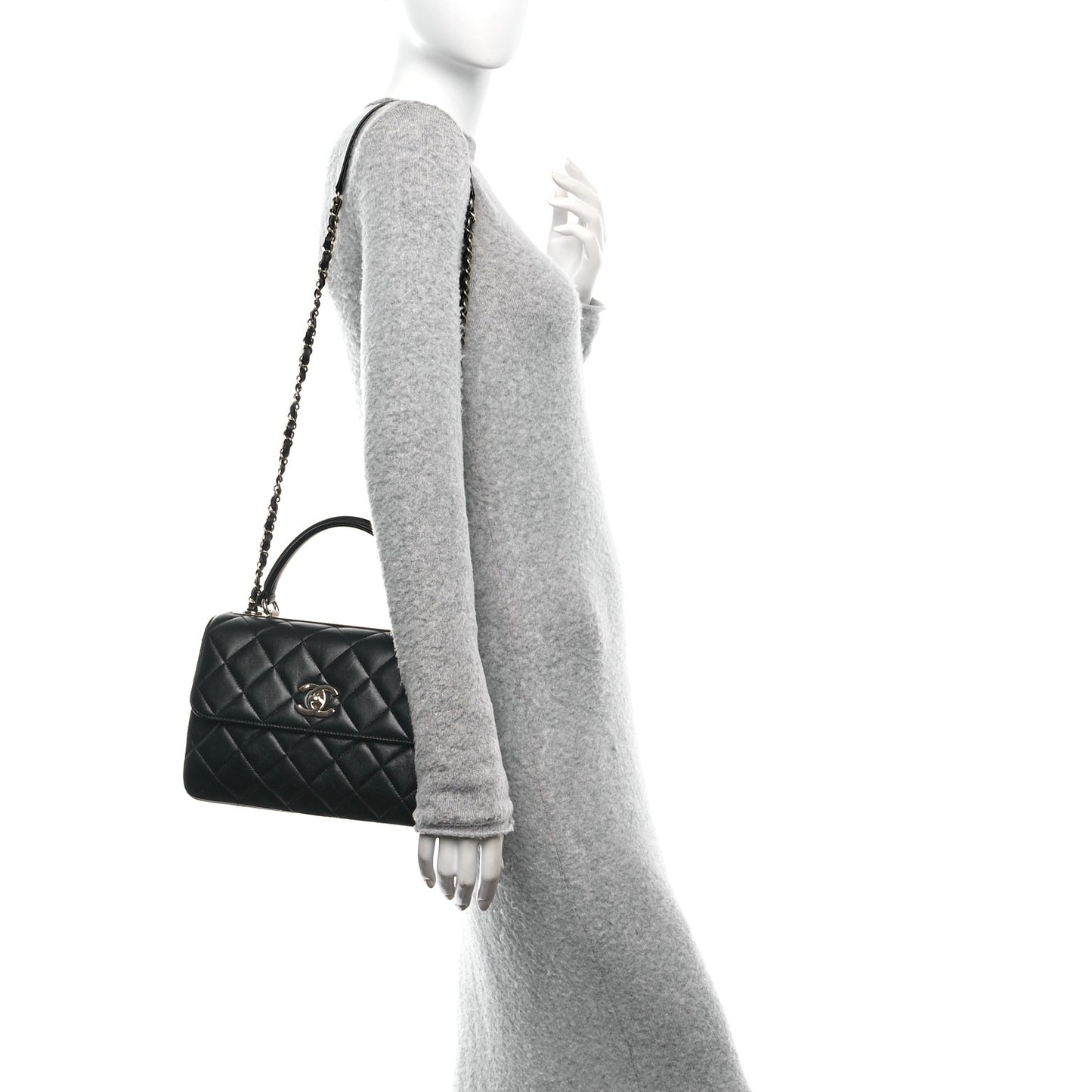 Lambskin Quilted Mini Trendy CC Dual Handle Flap Bag Black