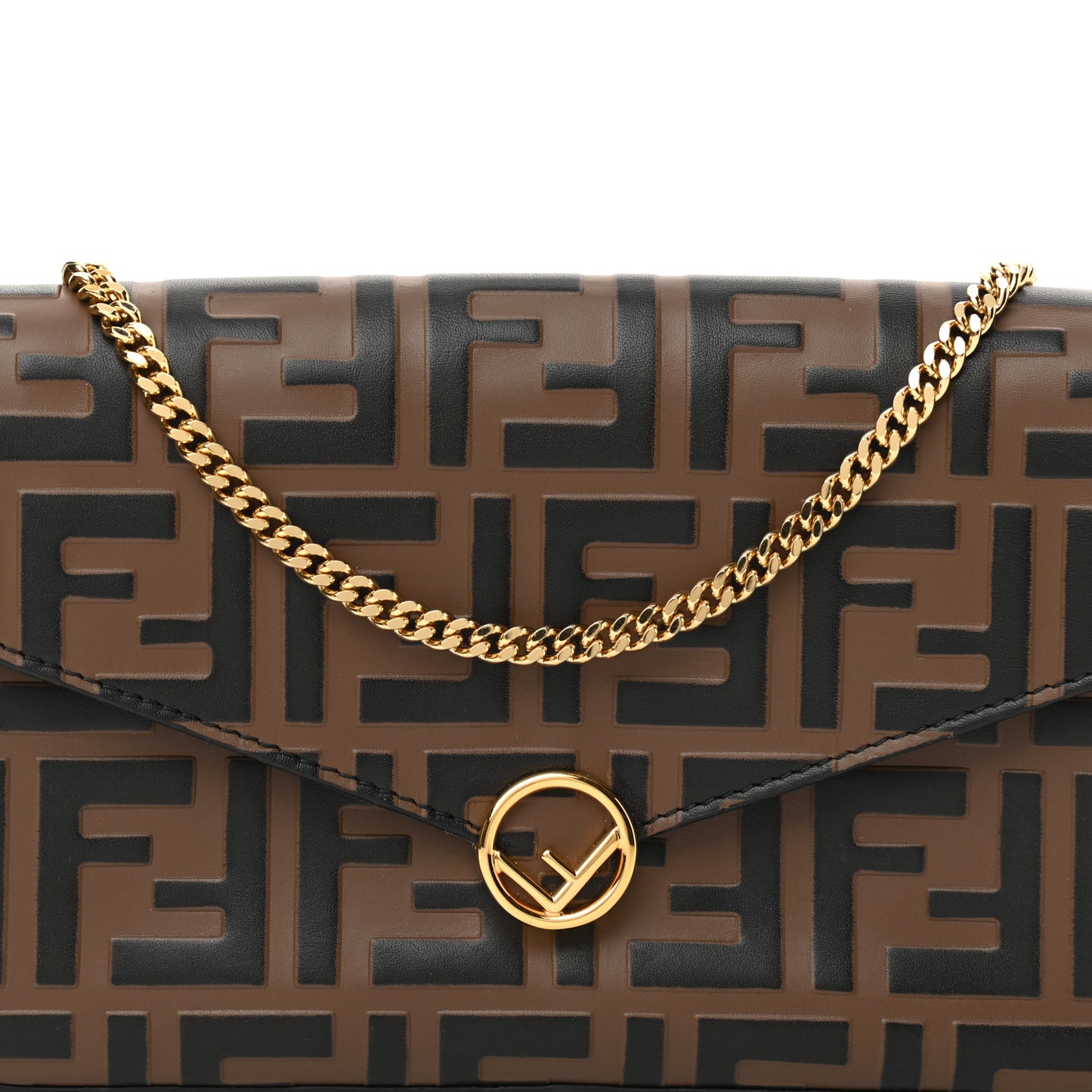 Vitello Soft F is Fendi Bi-Color FF 1974 Embossed Envelope Wallet On Chain with Pouches Maya Black