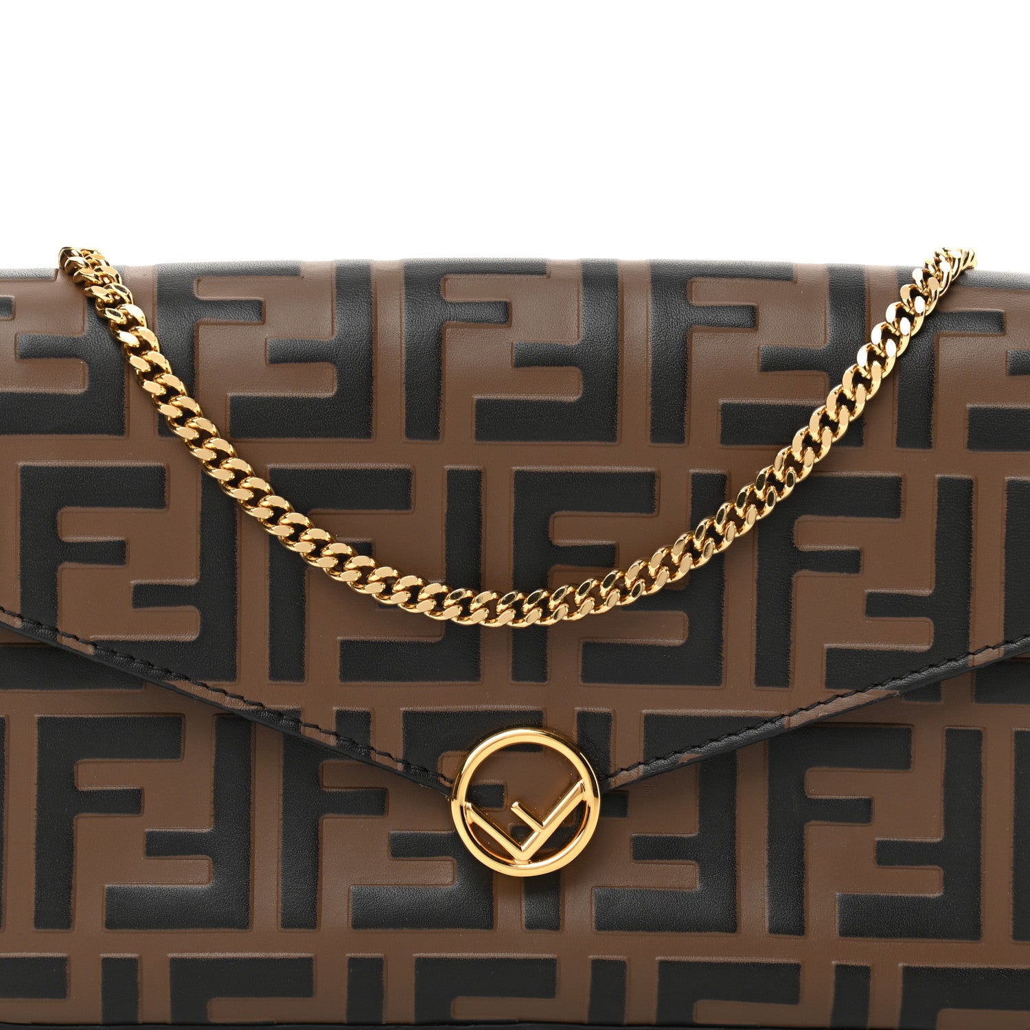 Fendi Vitello Soft F is Fendi Bi-Color FF 1974 Embossed Envelope Wallet On Chain with Pouches Maya Black 10 of 13