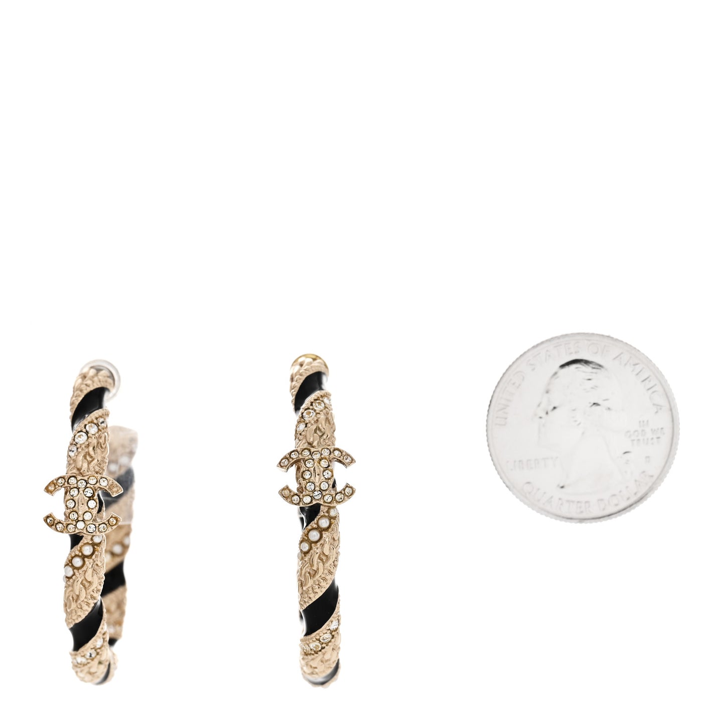 Crystal Pearl Twist CC Hoop Earrings Gold Black