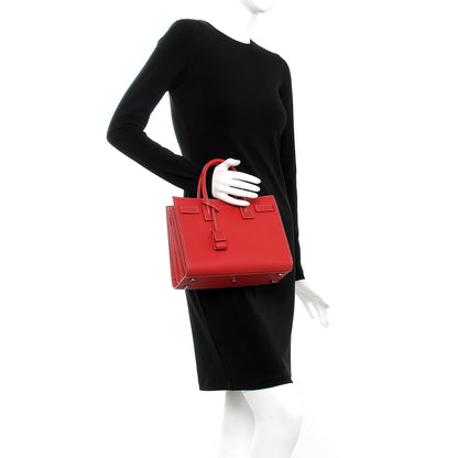 Saint Laurent Grained Calfskin Topstitch Baby Sac De Jour Red 3 of 9