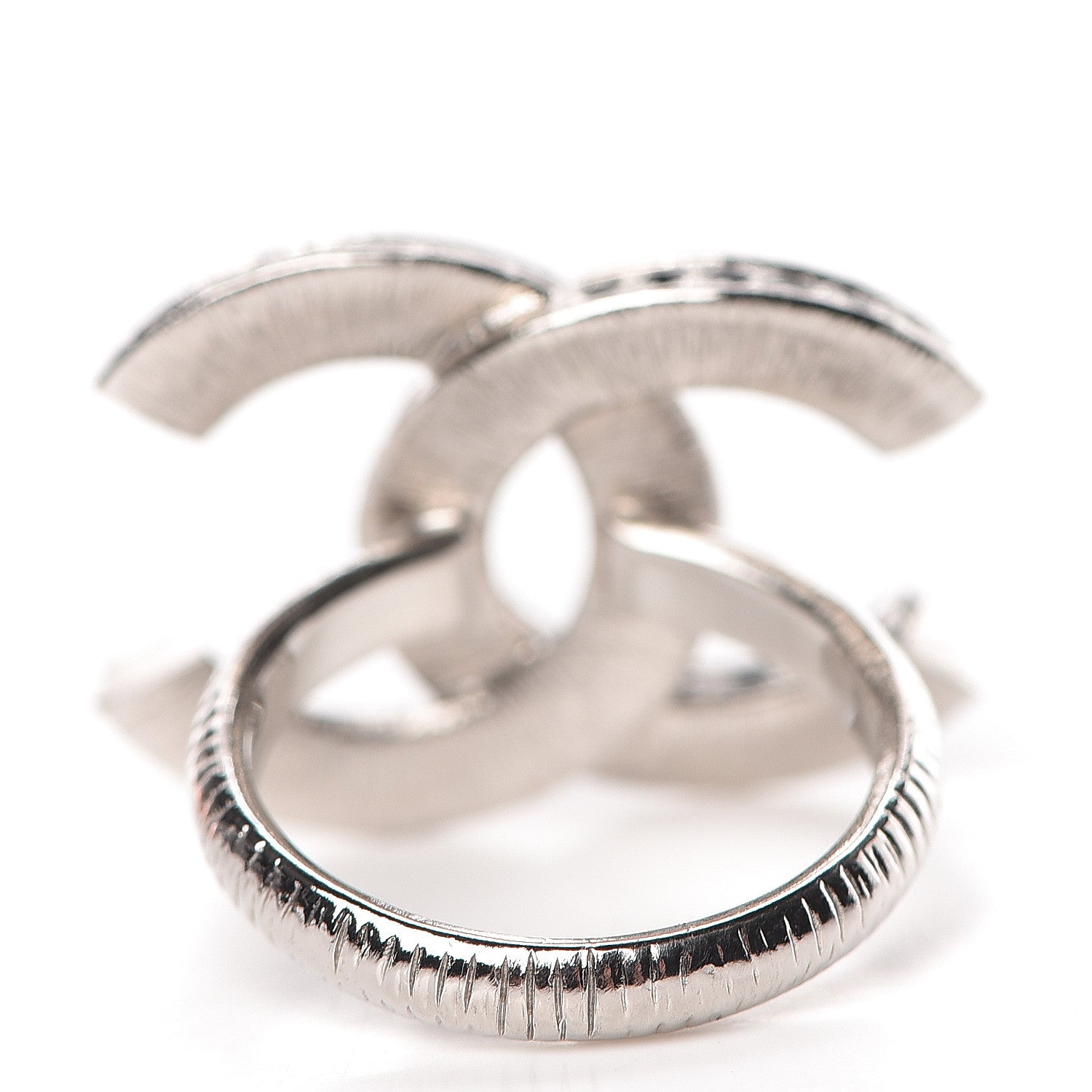 Chanel Crystal CC Ring 6.25 Silver Black 4 of 6