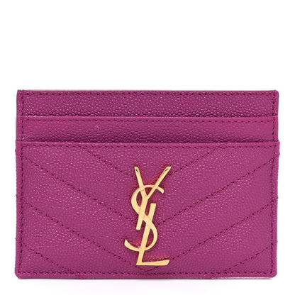 Saint Laurent Grain De Poudre Matelasse Chevron Monogram Credit Card Case Dark Grape 1 of 8