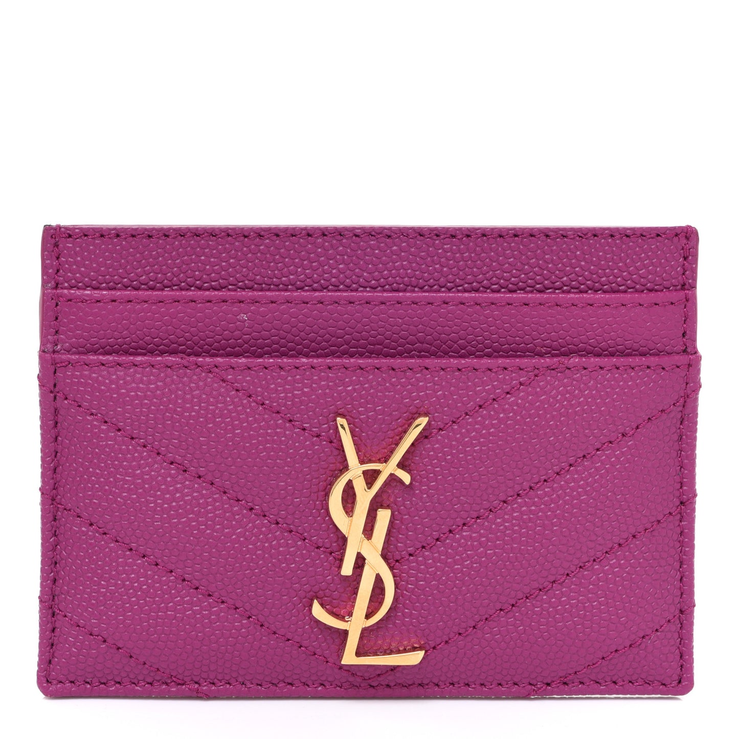 Grain De Poudre Matelasse Chevron Monogram Credit Card Case Dark Grape