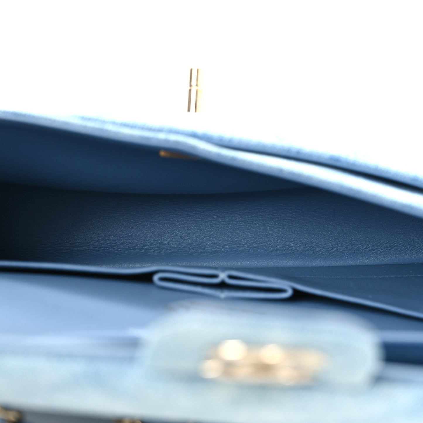 Printed Denim Quilted Mini Rectangular Flap Light Blue