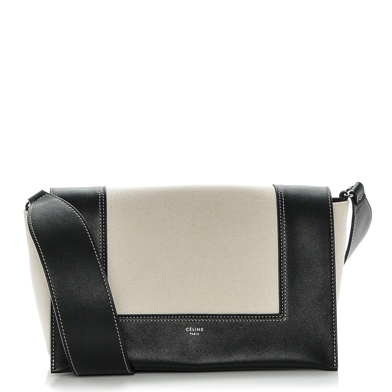 Celine Shiny Smooth Calfskin Cotton Medium Frame Shoulder Bag Black White 1 of 7