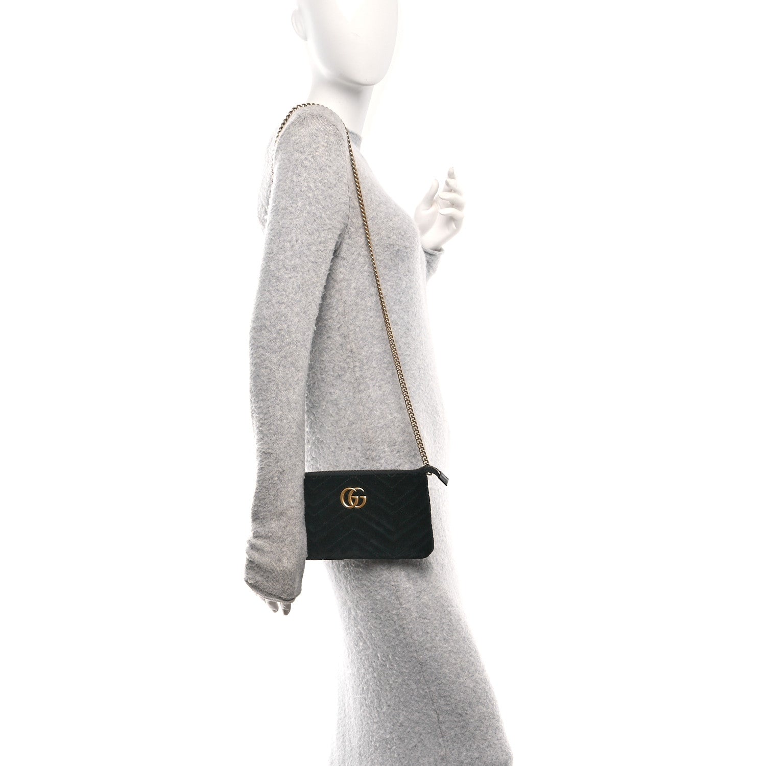 Gucci Velvet Matelasse Mini GG Marmont Chain Bag Black 2 of 11