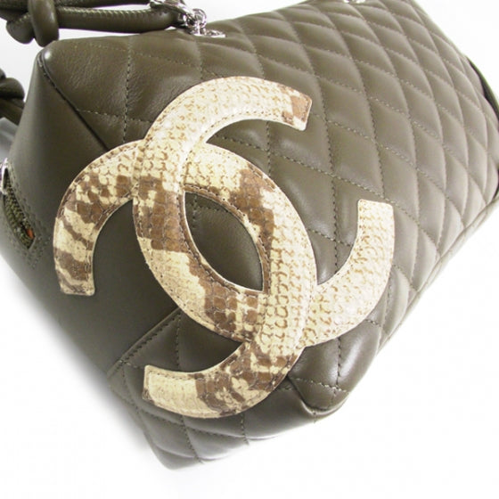 Calfskin Python Quilted Large Cambon Bowler Khaki