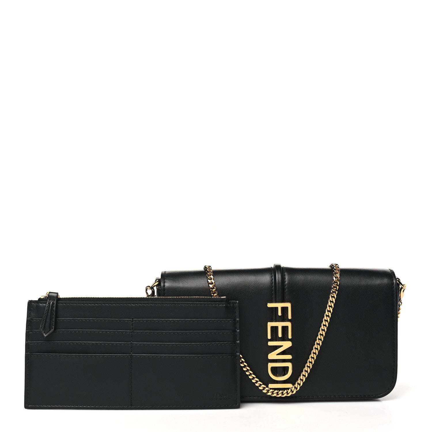 Fendi Vitello Grace Matte Fendigraphy Wallet On Chain Black 3 of 10