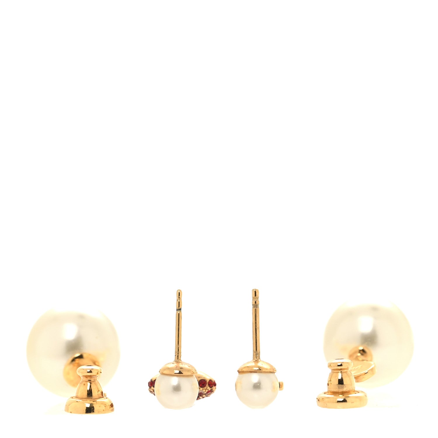 Christian Dior Pearl Crystal Enamel Heart Tribal Earring Gold Red 3 of 5