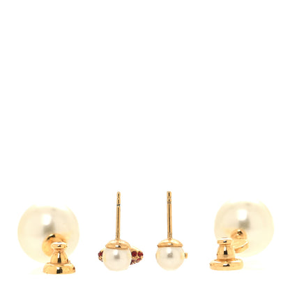 Christian Dior Pearl Crystal Enamel Heart Tribal Earring Gold Red 3 of 5