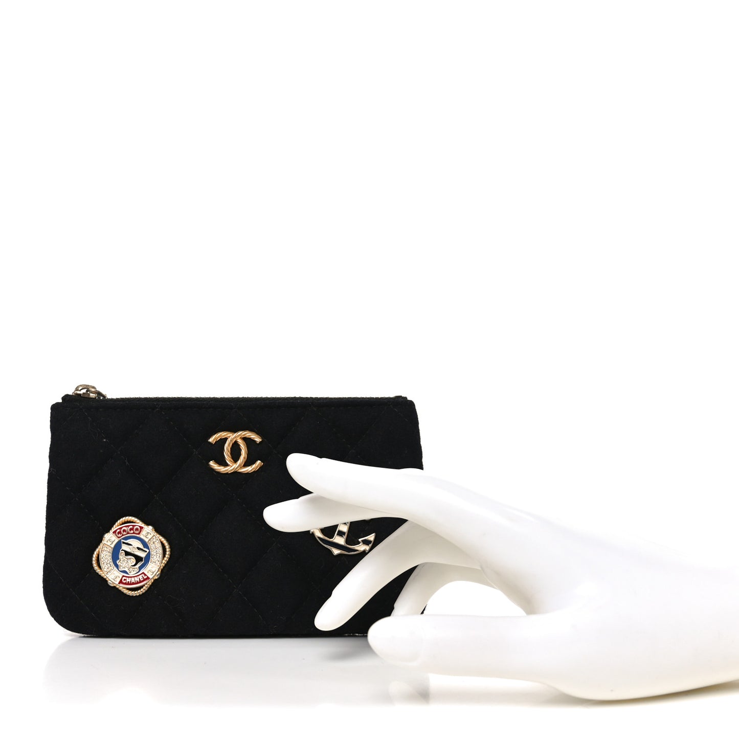 Wool Quilted Paris-Hamburg Charms Small Cosmetic Case Black