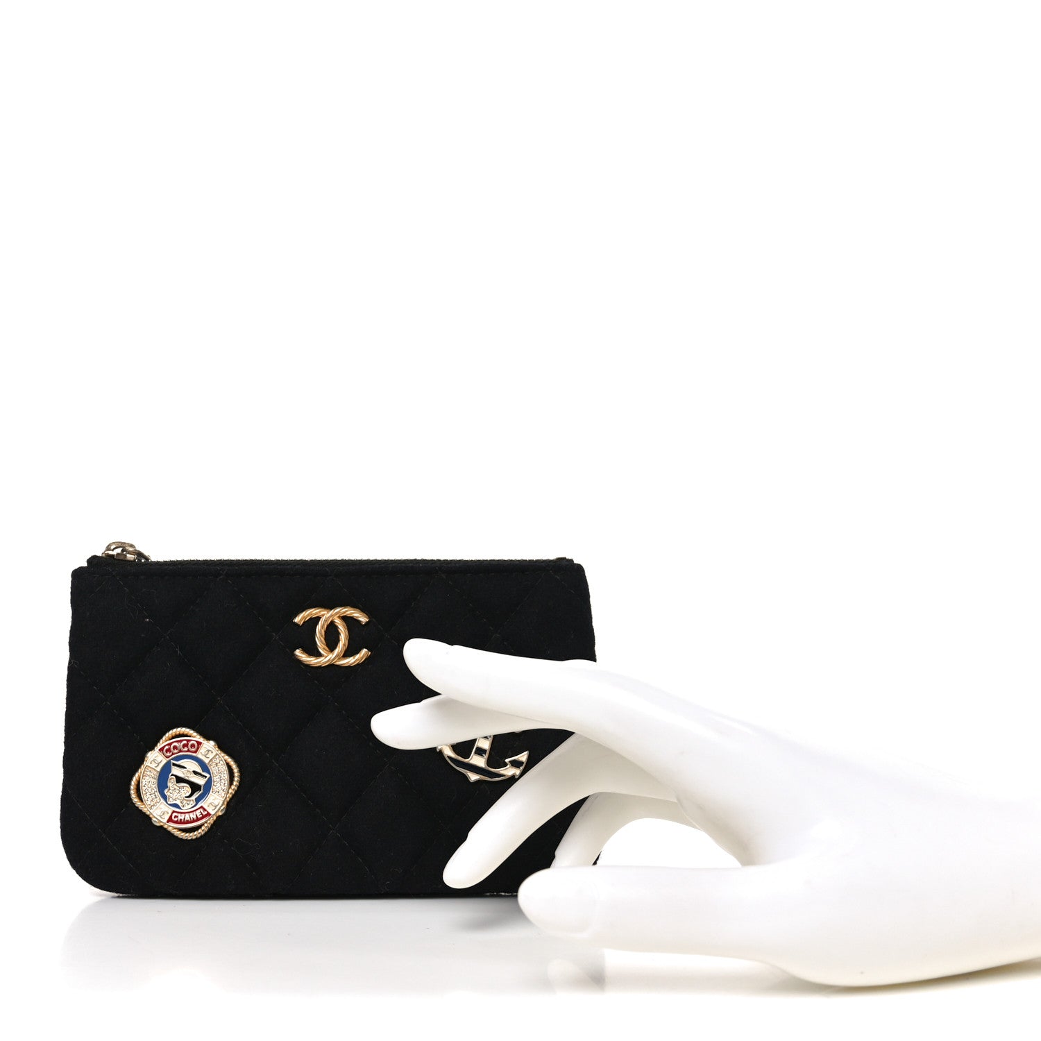 Chanel Wool Quilted Paris-Hamburg Charms Small Cosmetic Case Black 4 of 7